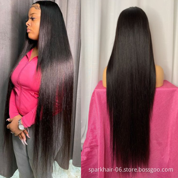 30 32 34 36 38 40 Inch HD/Transparent Lace Frontal Human Hair Wig, Nature Cuticle Aligned 13x6 Long Straight Lace Closure Wigs